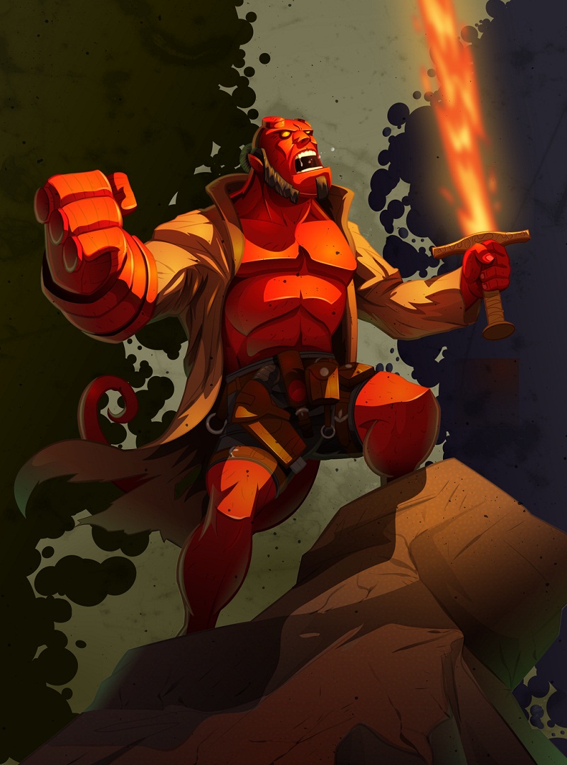 hellboy with fire sword