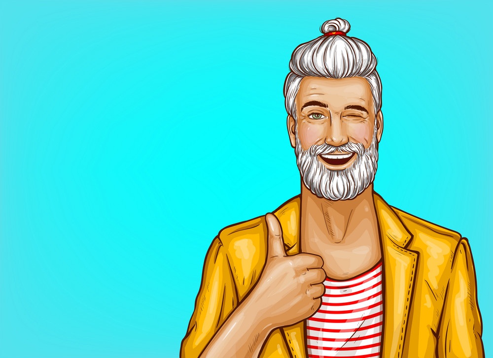 hipster old man with winky face