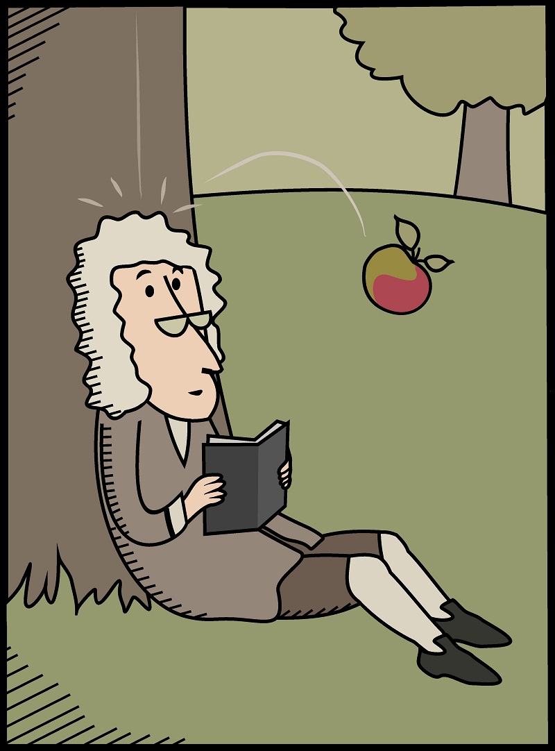 isaac newton and falling apple from tree