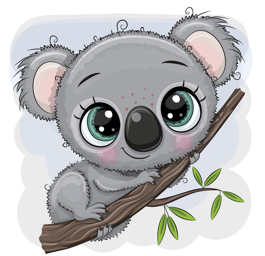 kawaii koala on a tree branch