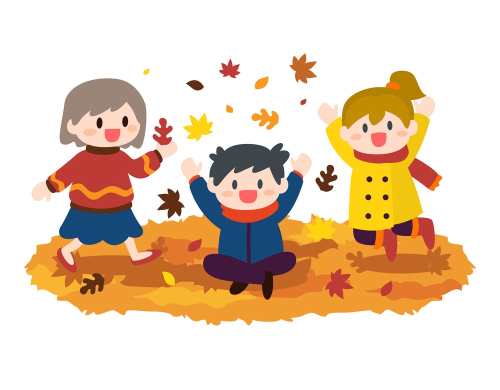 kids with fall leaves
