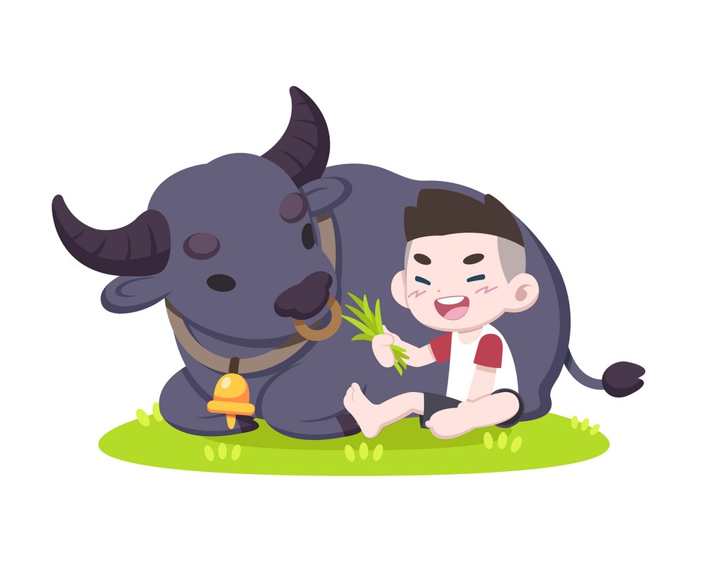 little boy and buffalo