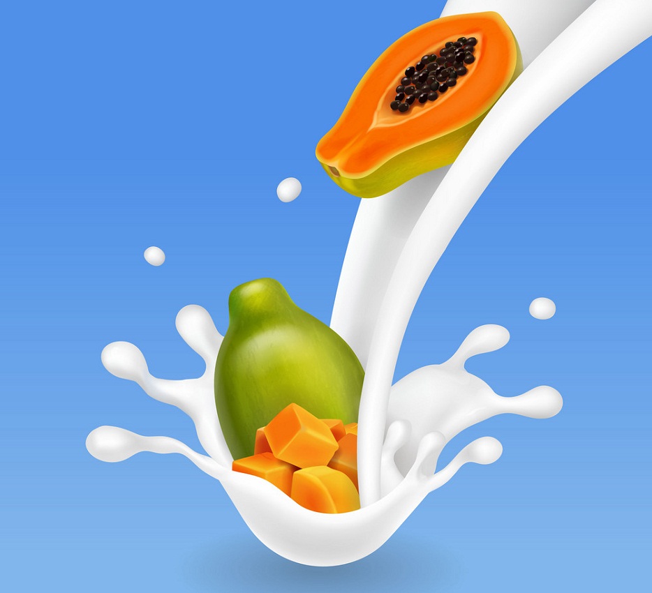 milk splash with papayas fruit