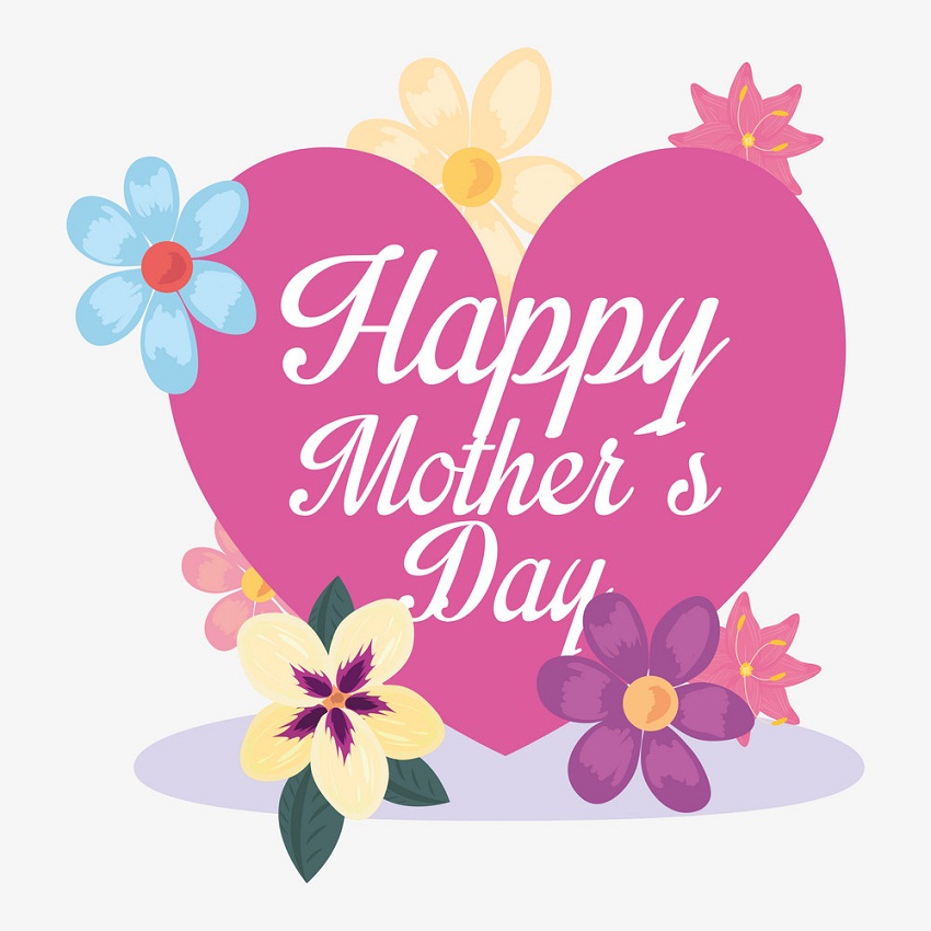 mother's day with heart and flowers