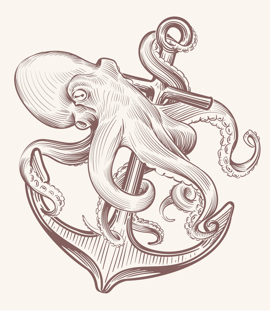 octopus with anchor sketch