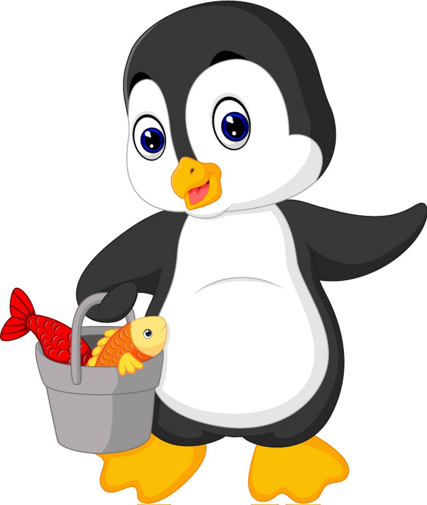 pengui with fishes bucket