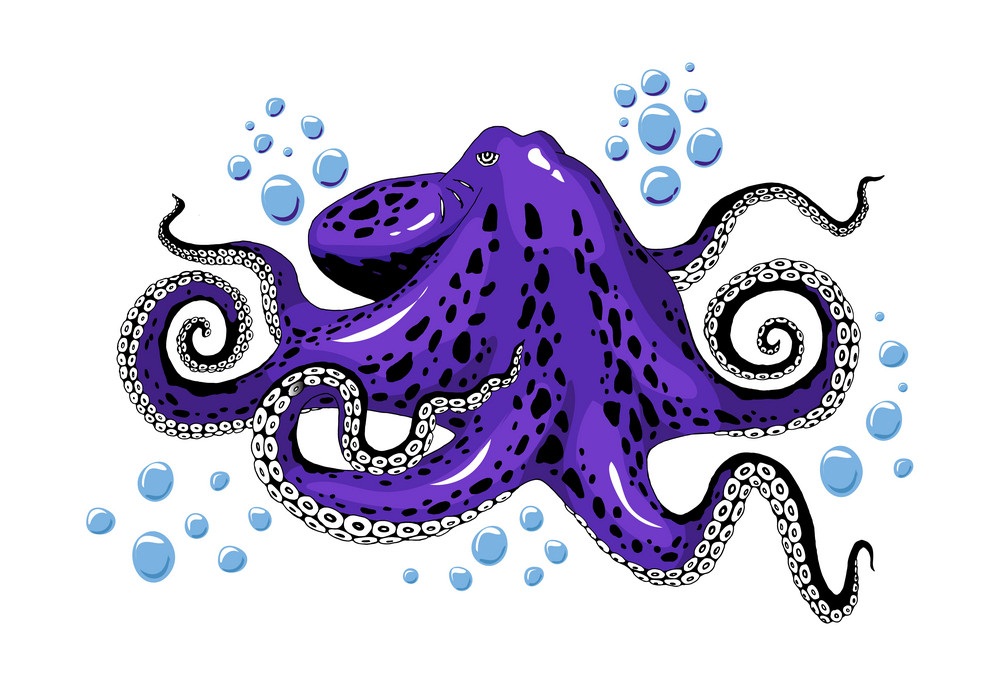 realistic purple spotted octopus