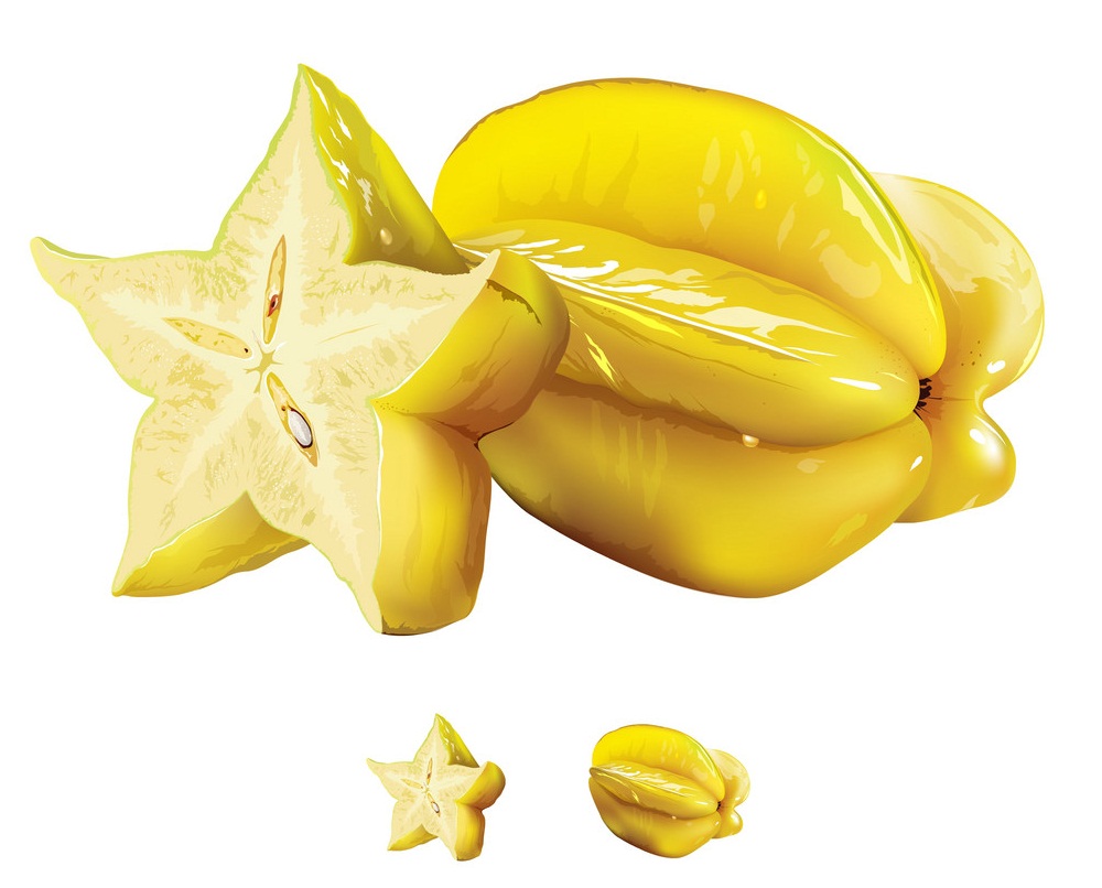 realistic star fruit with a slice