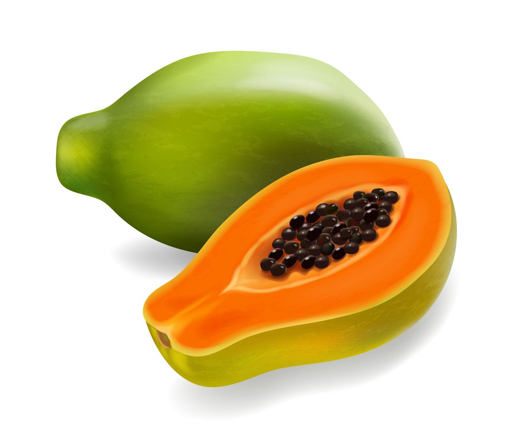 realistic whole and half papaya