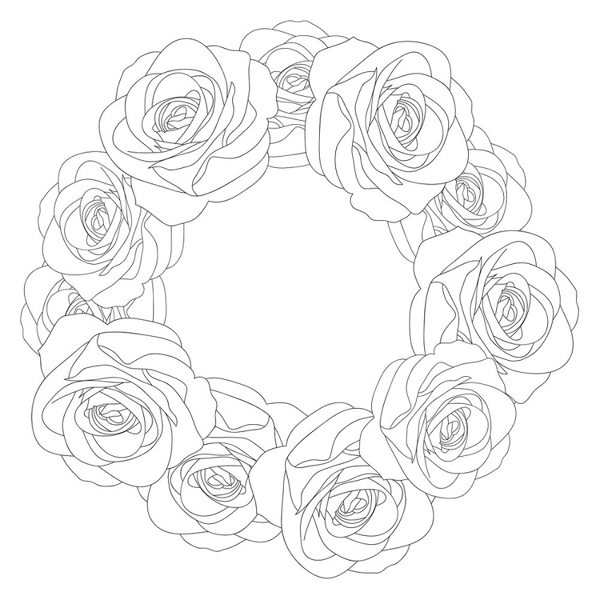 roses wreath outline