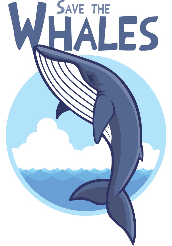 save the whales logo with blue whale