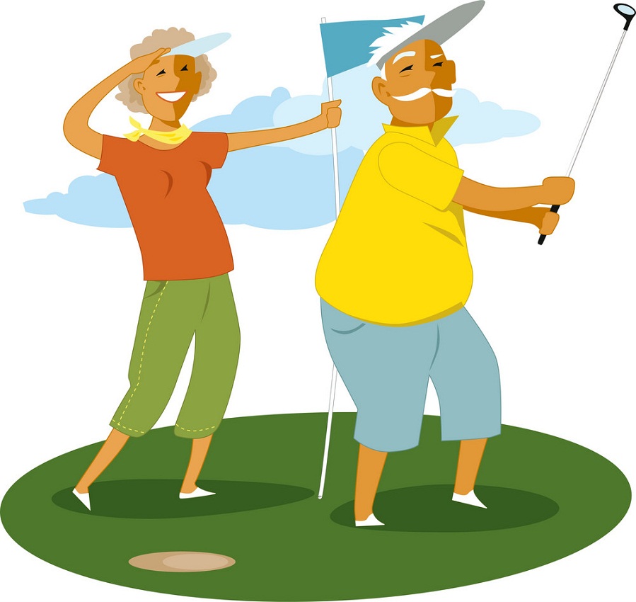 senior couple playing golf