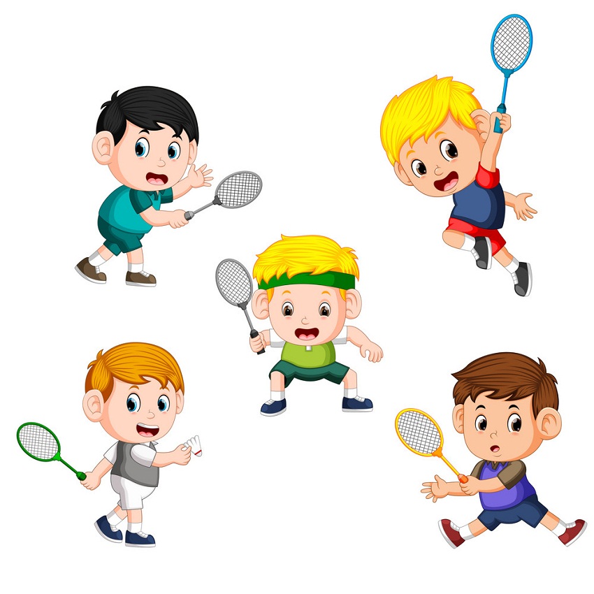set of children playing badminton