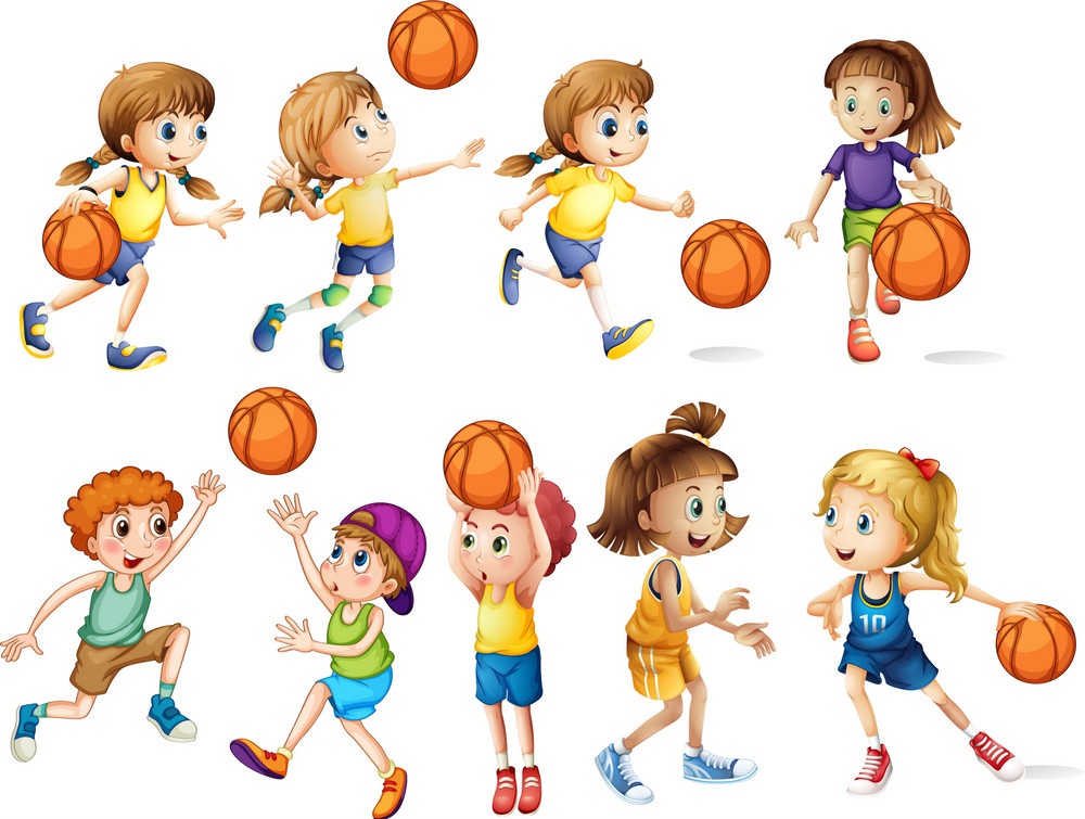 set of kids playing basketball