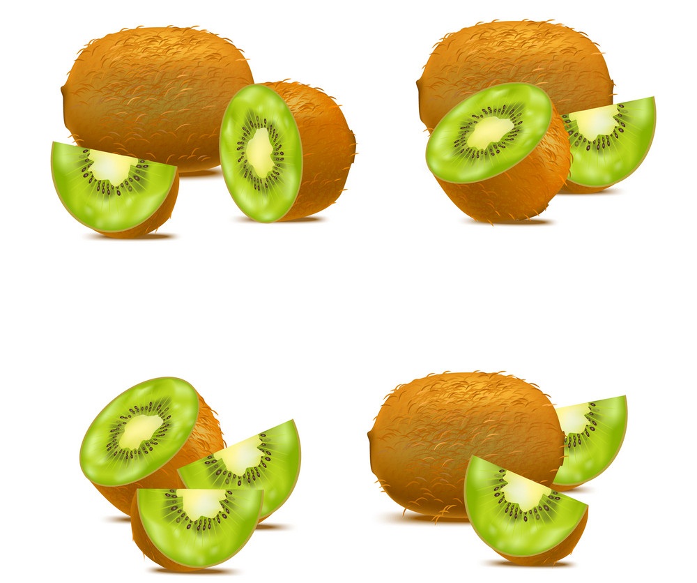 set of realistic kiwi fruits and slices