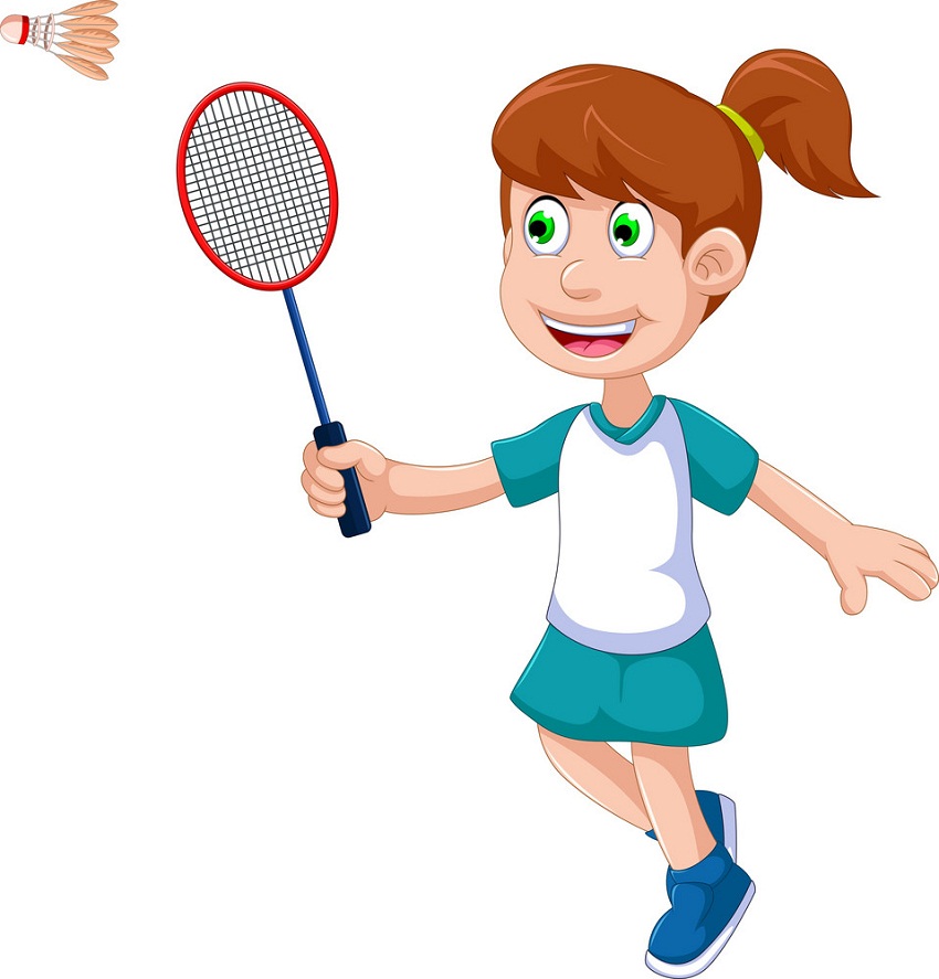 smiling girl playing badminton