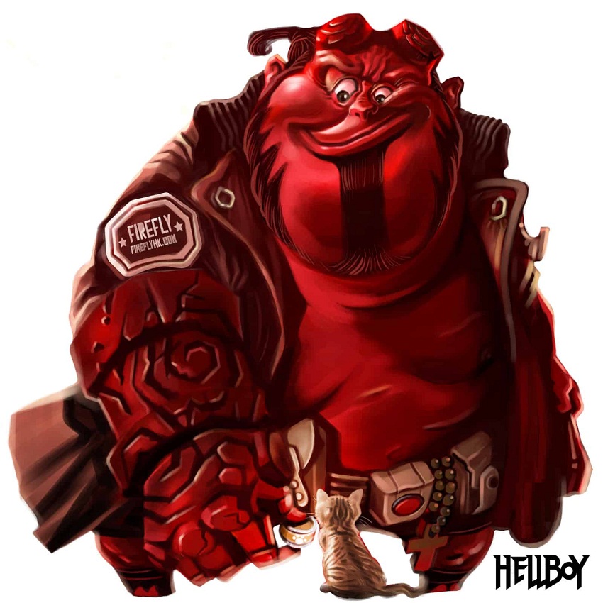 super fat hellboy with a cat