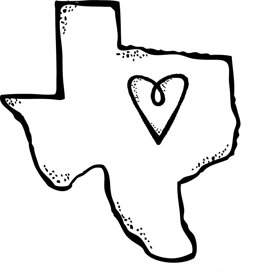 texas outline with heart