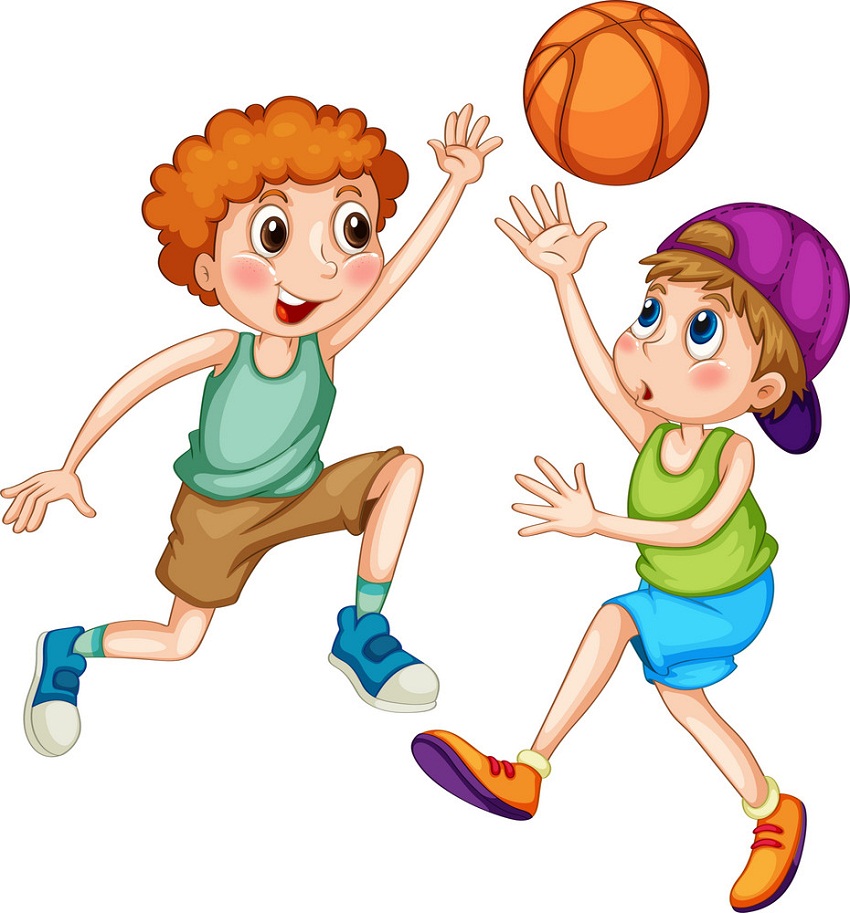 two boys playing basketball