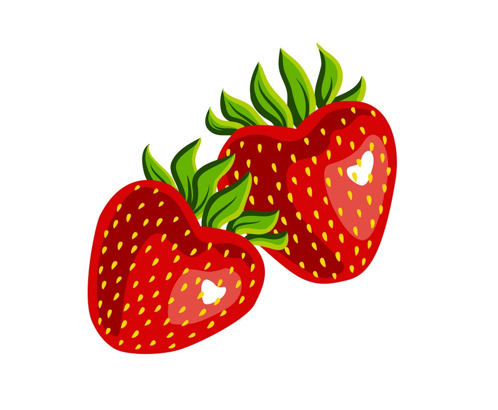 two fresh strawberries