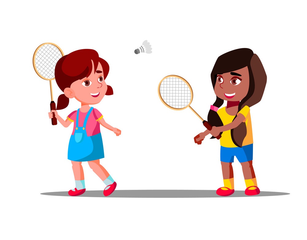 two girls playing badminton