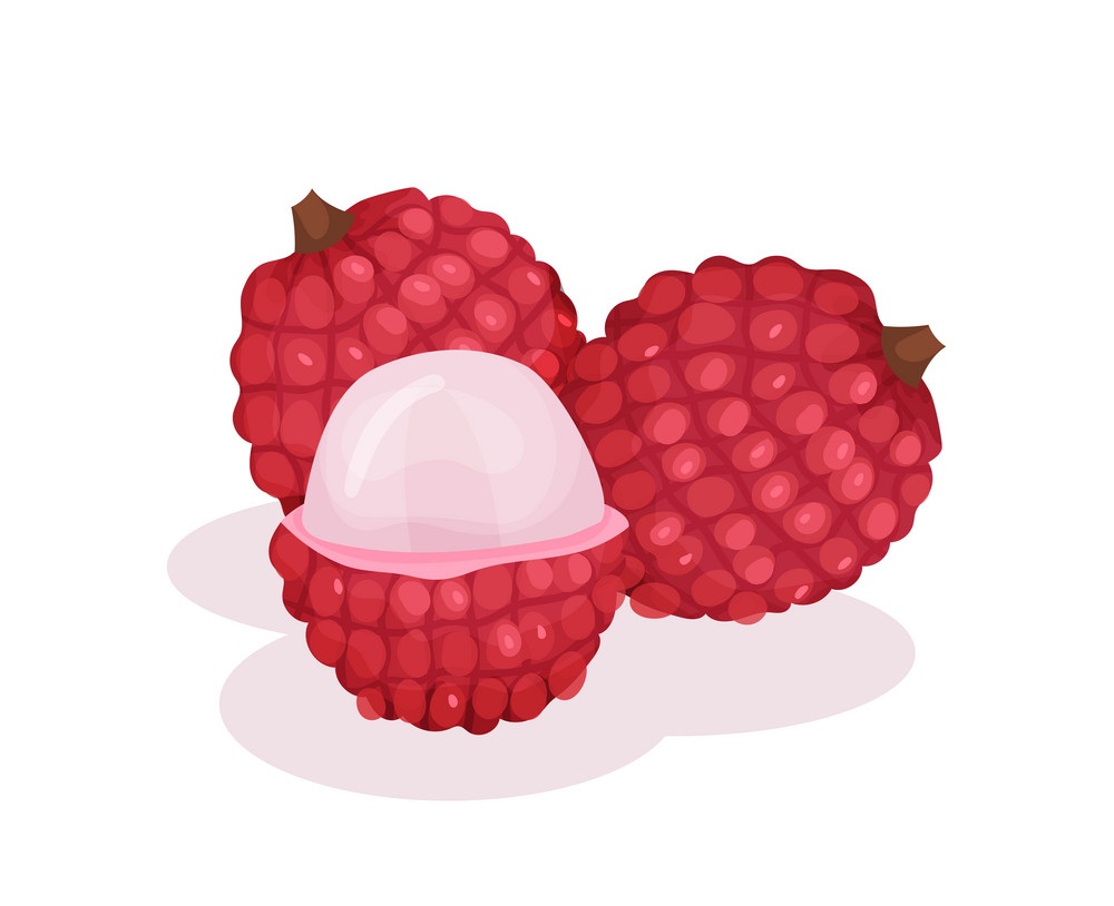 two whole and one half-peeled lychee