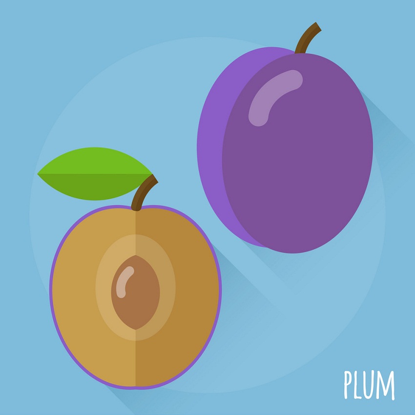 whole and half plum icon on blue background