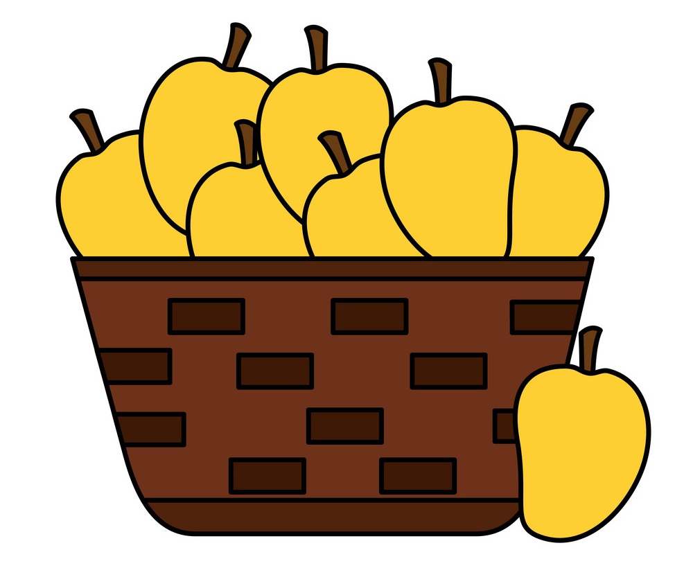 wicker basket with fresh mangoes