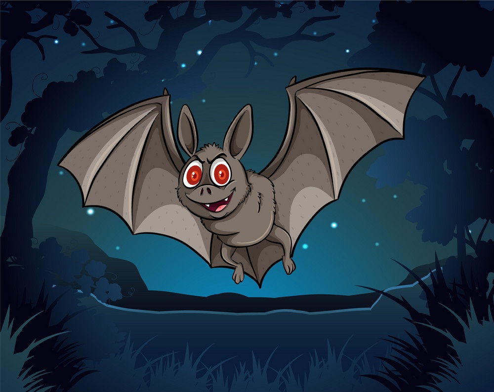 wild bat flying in the jungle at night