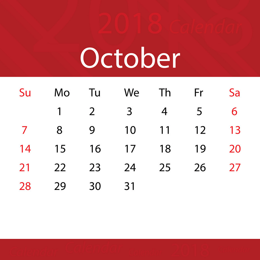 2018 october red calendar png