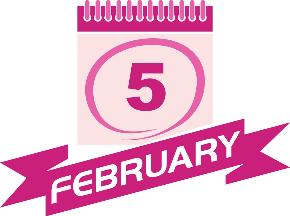 5 february calendar with ribbon