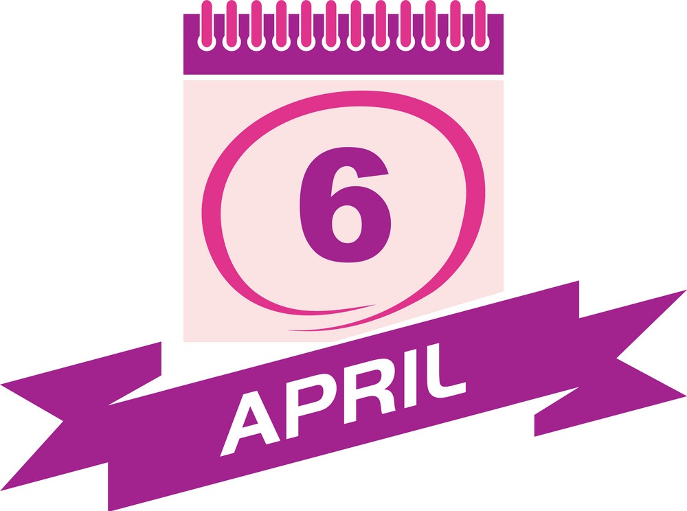 6 april calendar with ribbon