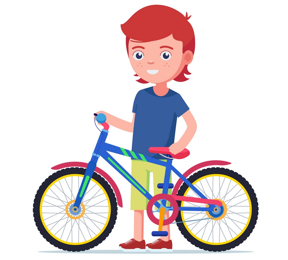 a boy with colorful bicycle