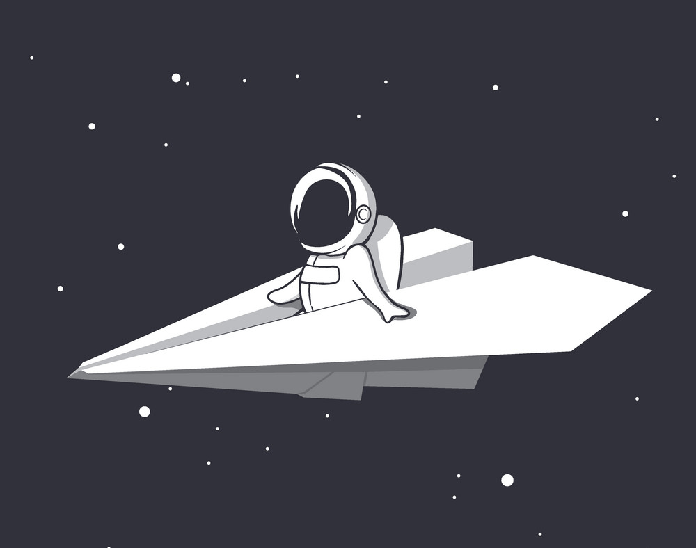 an astronaut flies on a paper airplane png