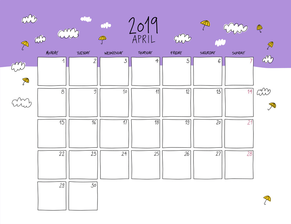 april 2019 wall calendar doodle style png