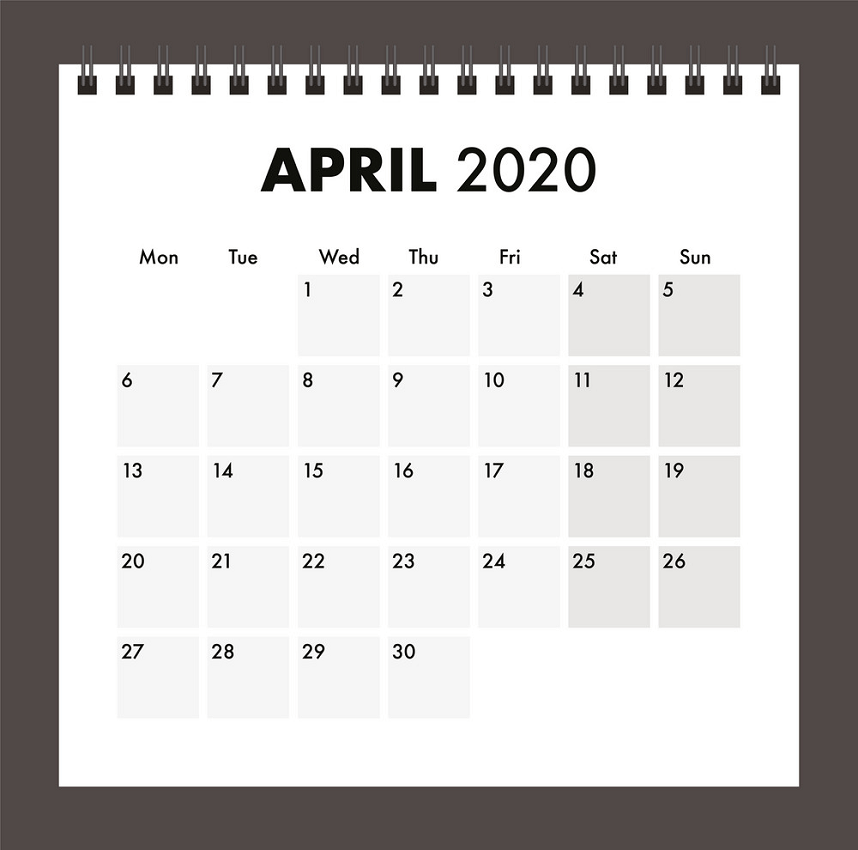 april 2020 calendar with wire band png