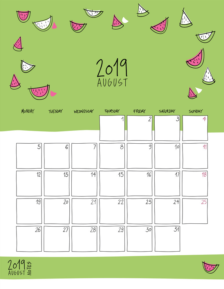 august 2019 wall calendar doodle style png