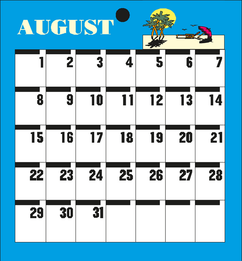 august month planning calendar
