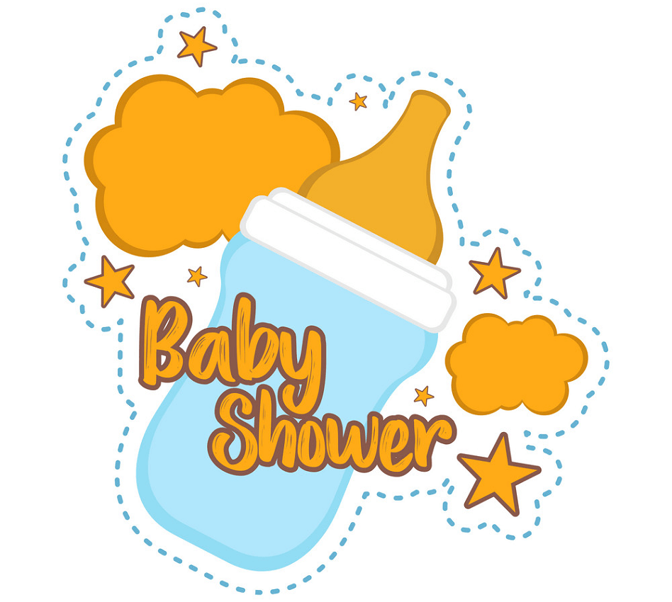 baby shower label with a baby bottle png
