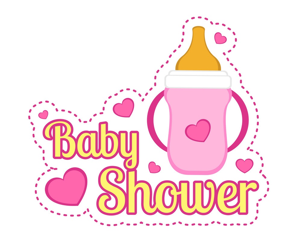 baby shower label with a baby bottle