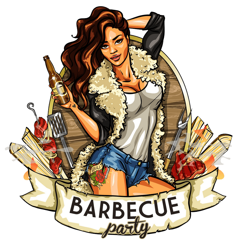barbecue label with pretty woman png transparent