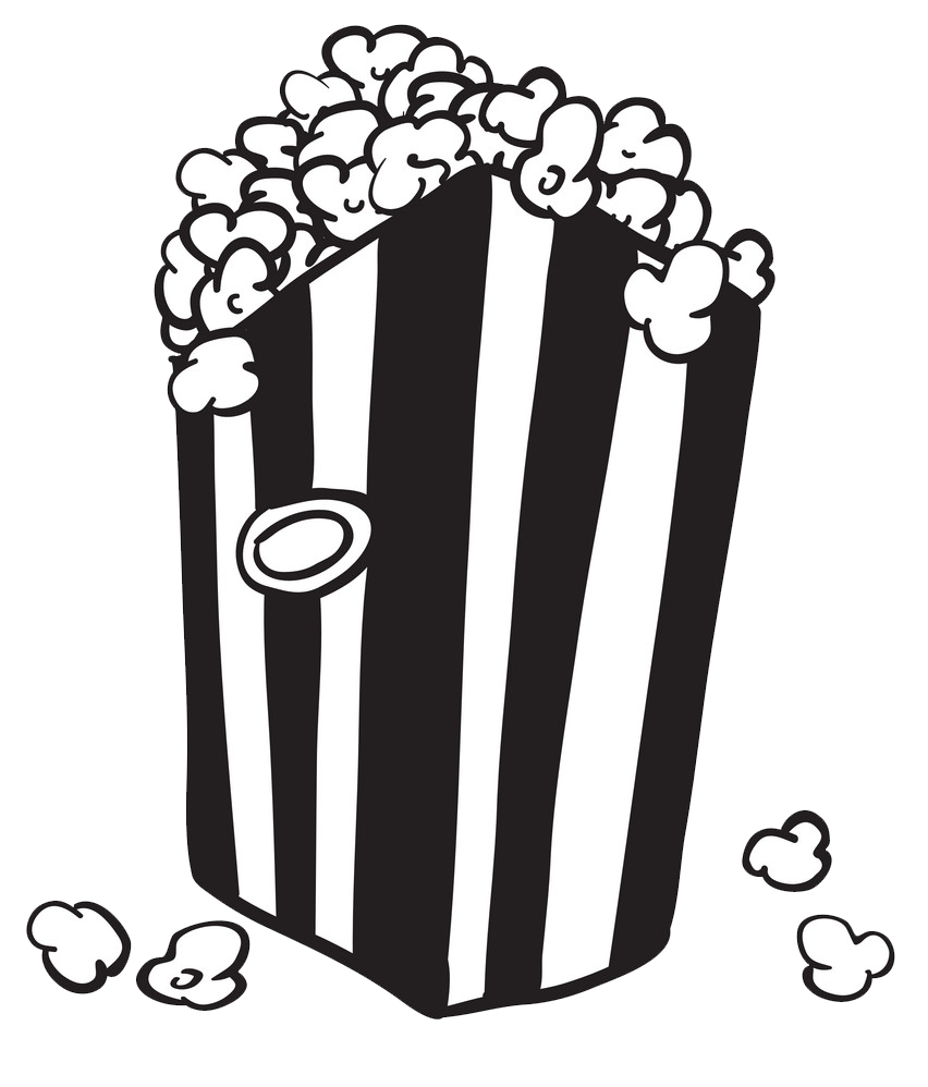 black and white bag of popcorn png transparent
