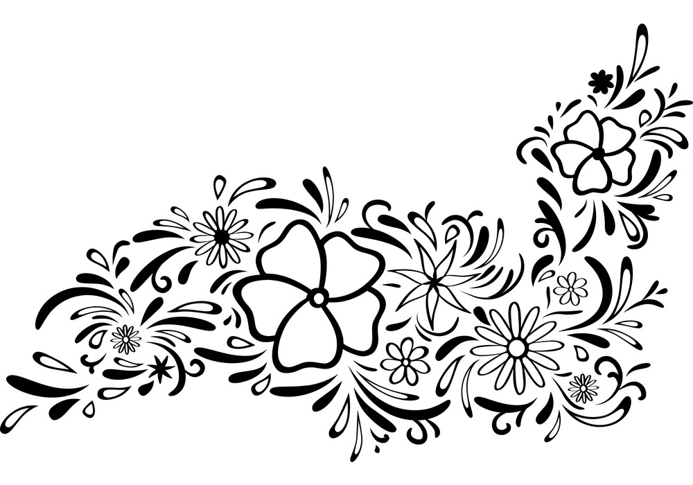 black and white flowers border png