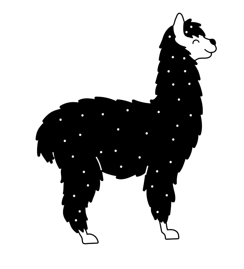 black and white llama png transparent
