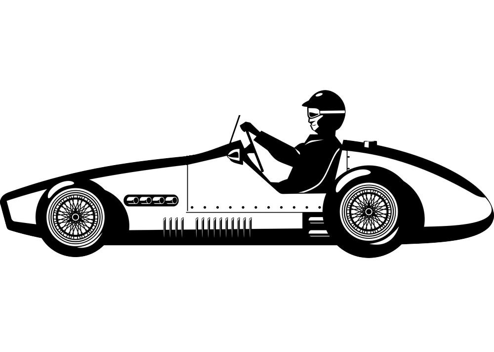 black and white old race car png transparent