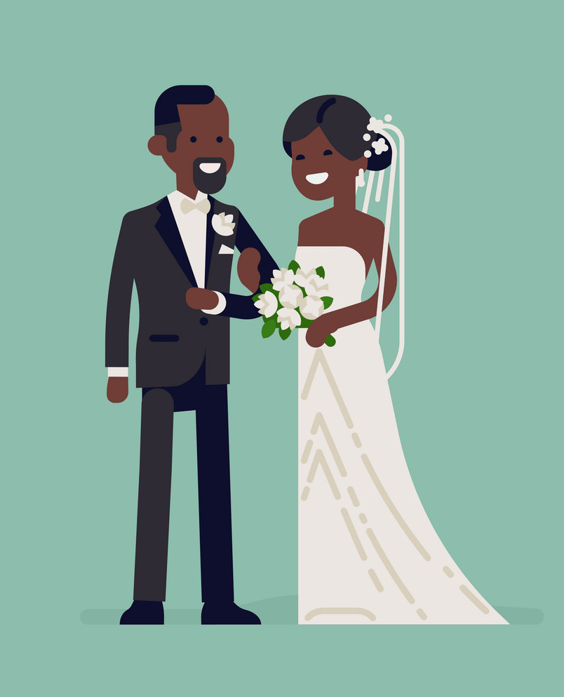 black bride and groom flat design png
