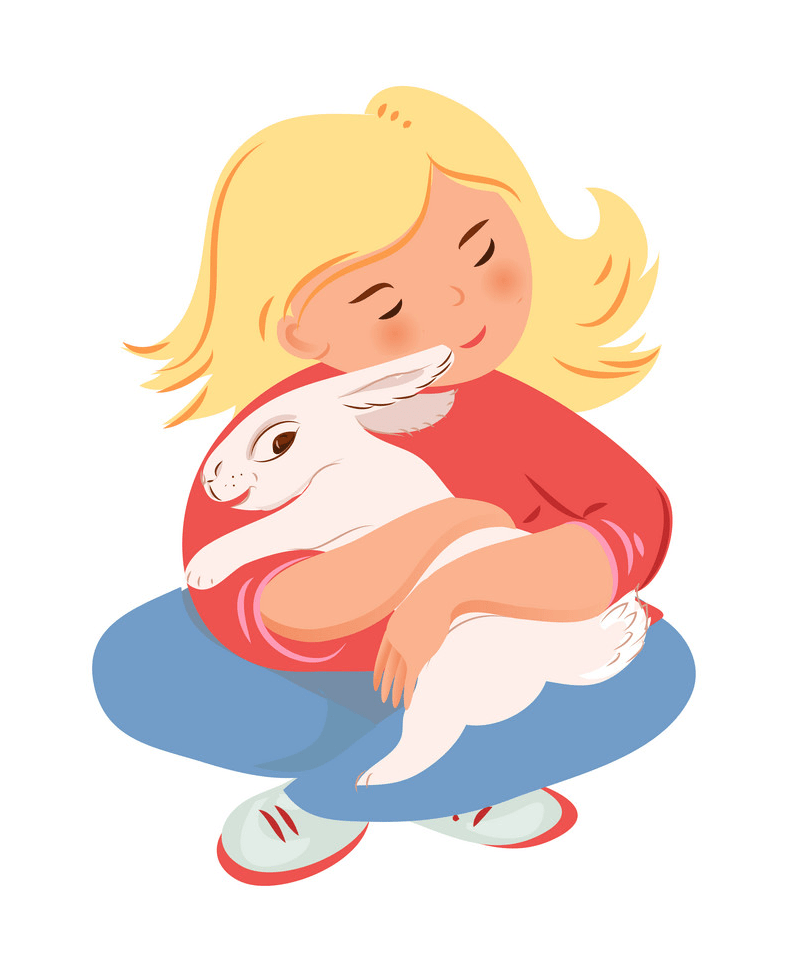 blonde girl hugging white rabbit png