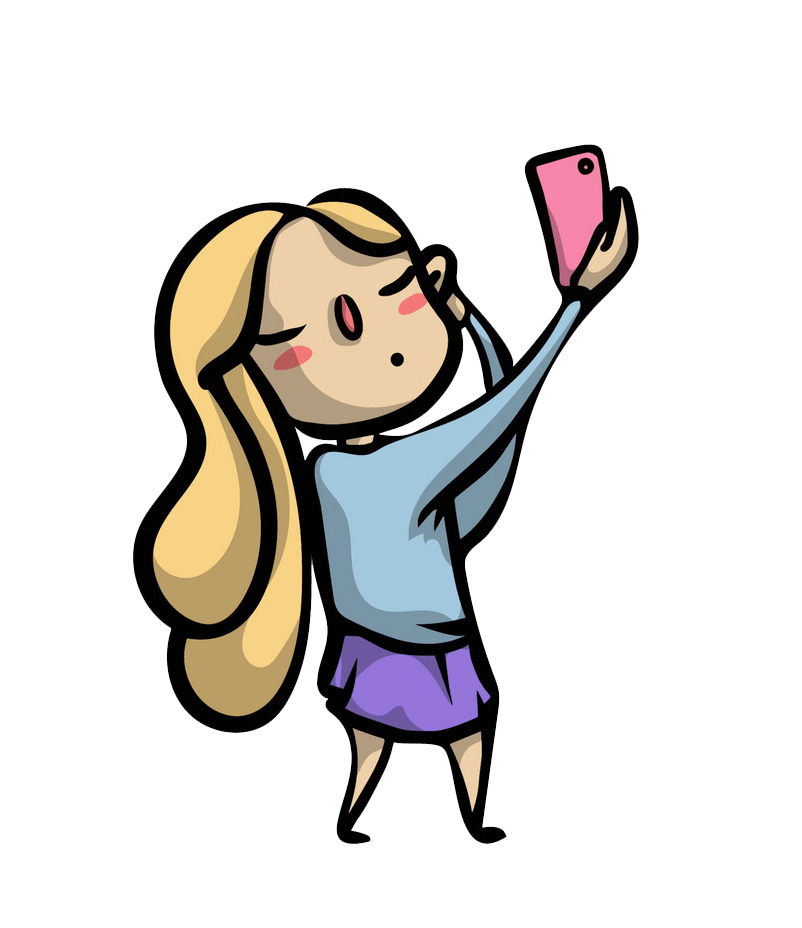 blonde girl takes a selfie transparent