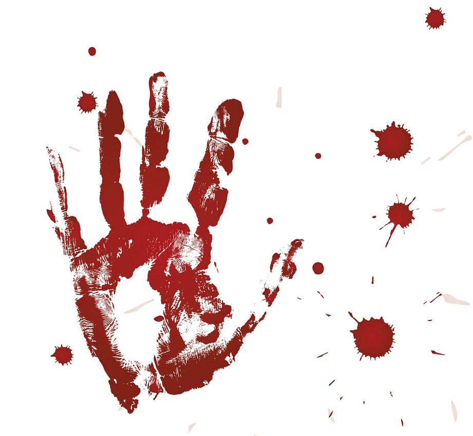 blood print of a hand and bloodstains