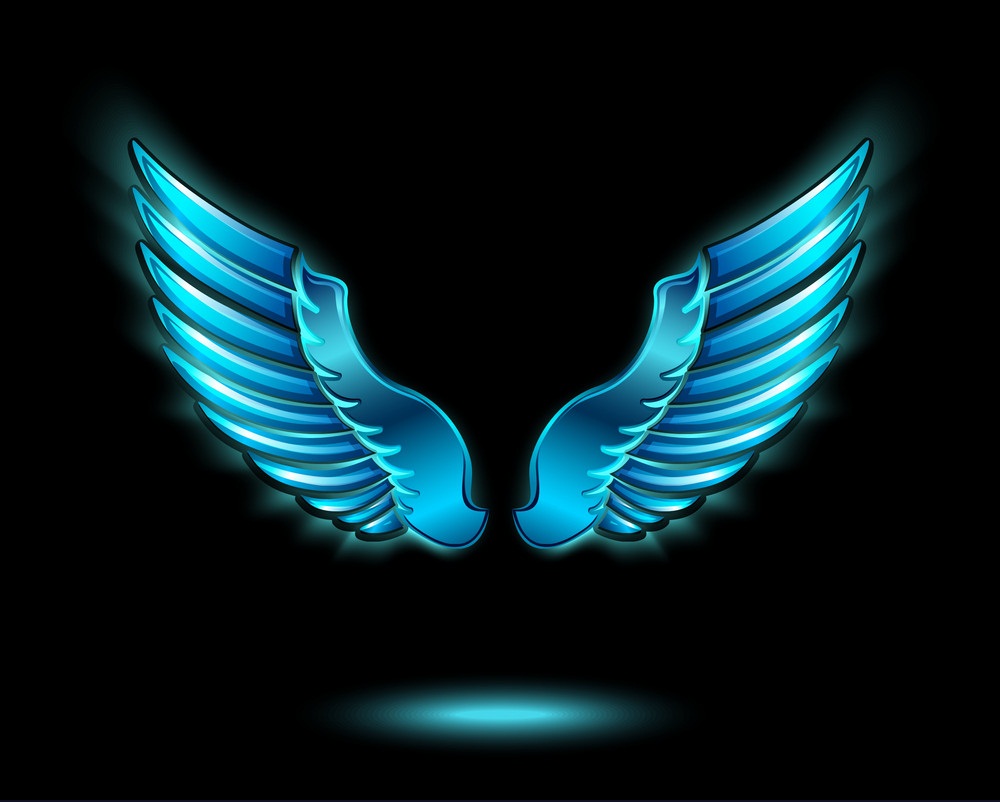 blue glowing angel wings